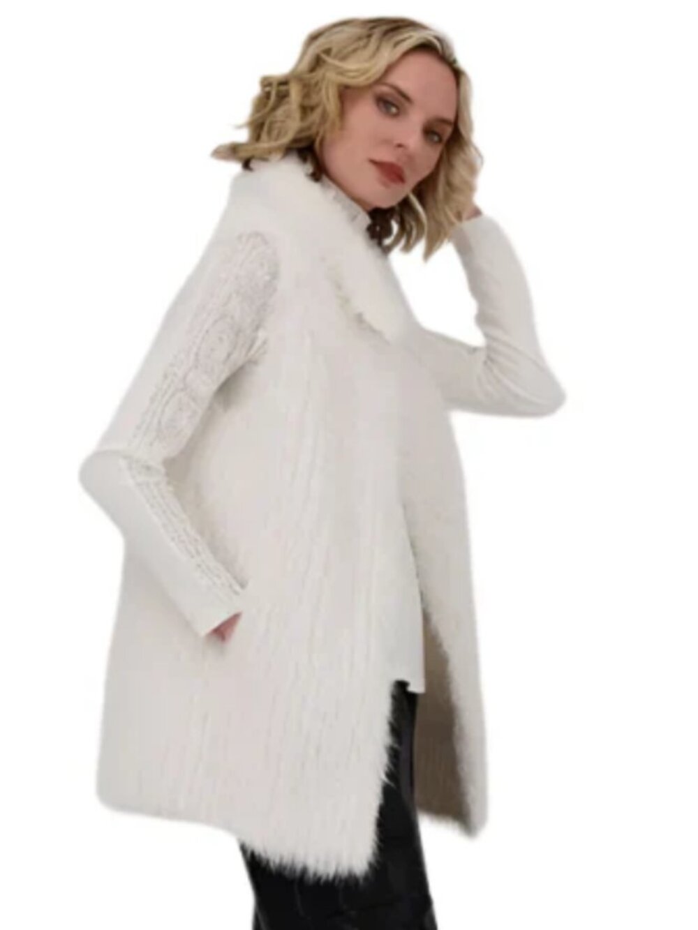 Gabby Isabella White Faux Fur Vest Size L Like New EUC